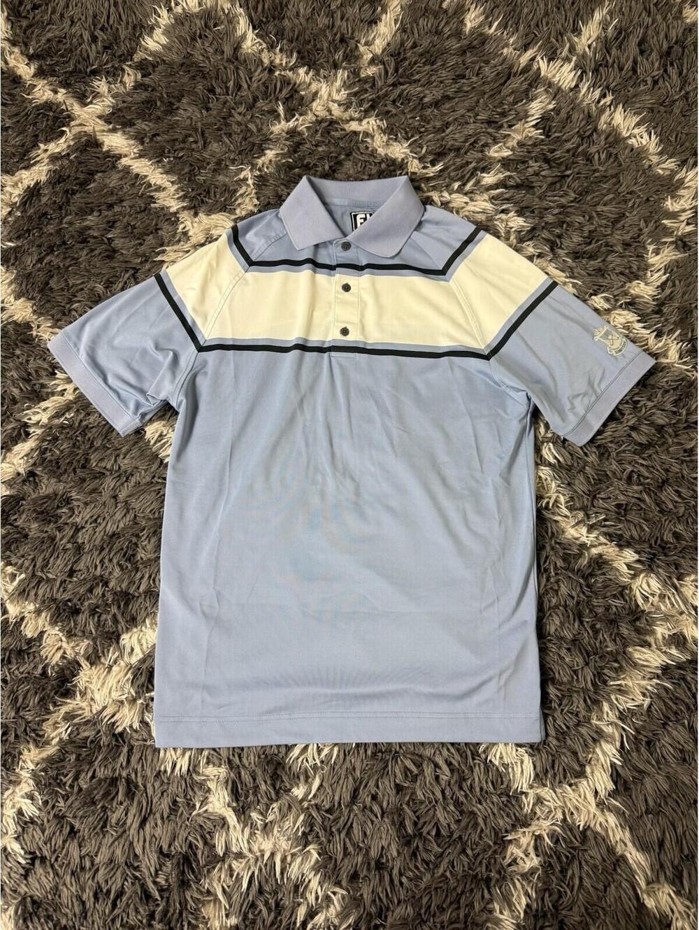FootJoy FJ Golf Shirt Mens Medium M Athletic Fit Blue White Striped Polo